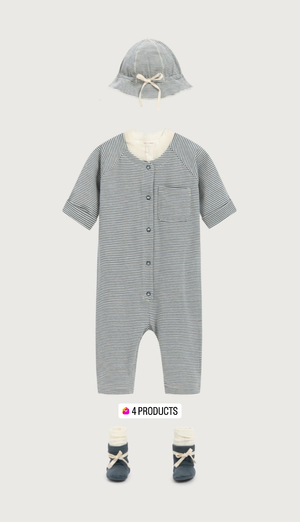 Gray Label - 寶寶口袋連身褲 - Blue Grey/Cream