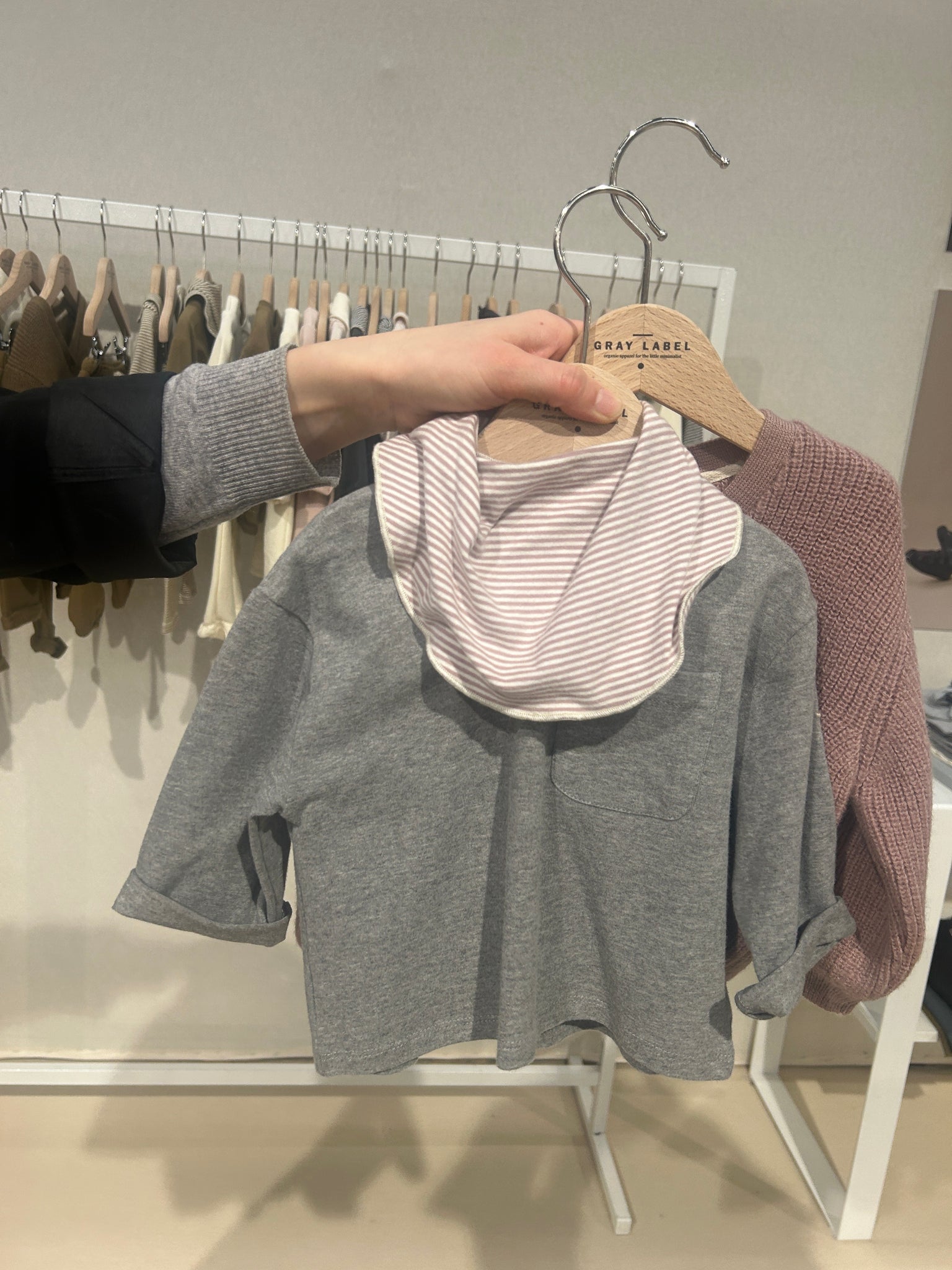 Gray Label - 寶寶長袖口袋Tee - Grey Melange