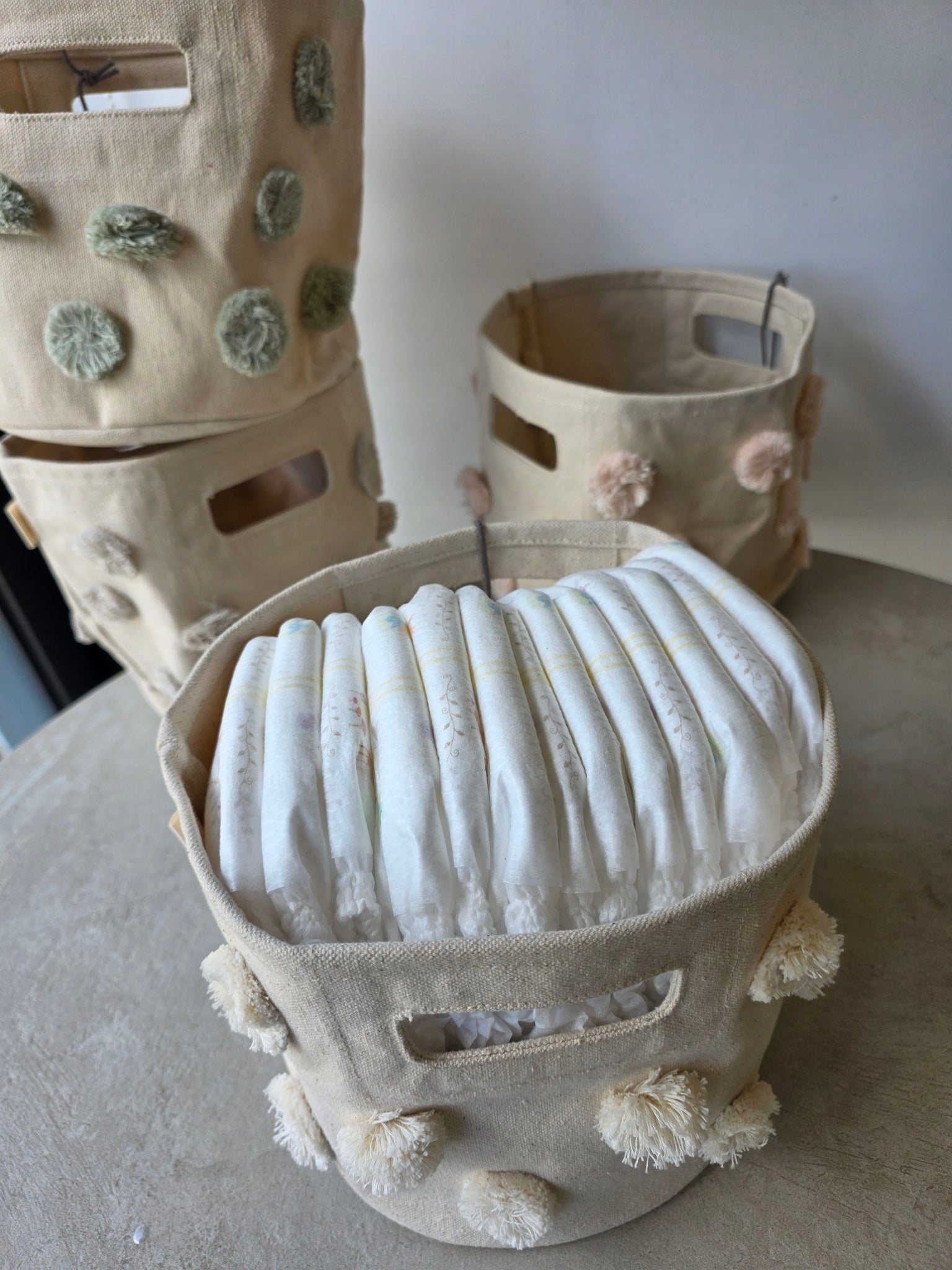 Pehr - 毛球帆布收納籃 - Blush