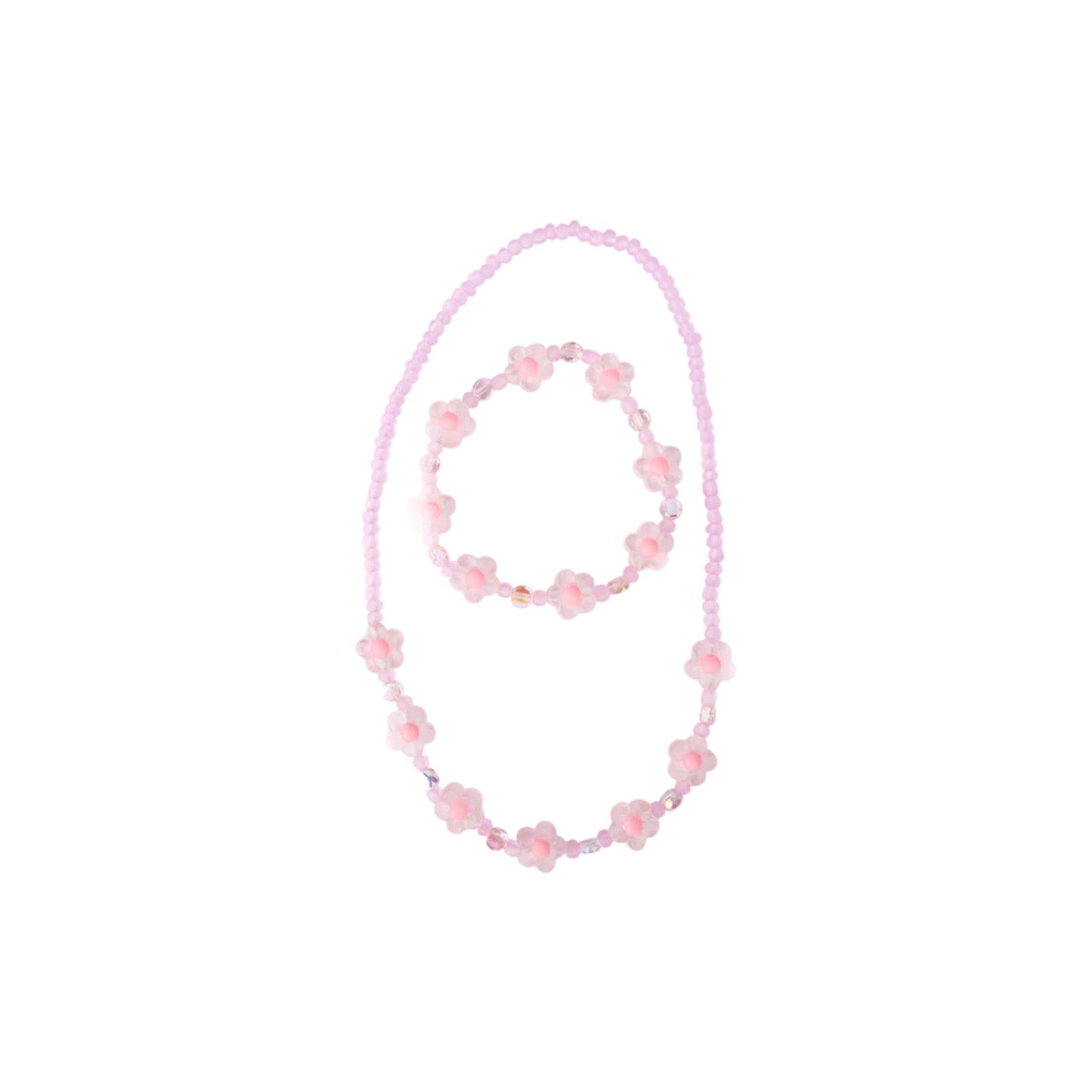 裝扮系列 - 串珠手鍊+項鍊組 - Pink Crystal Blooms