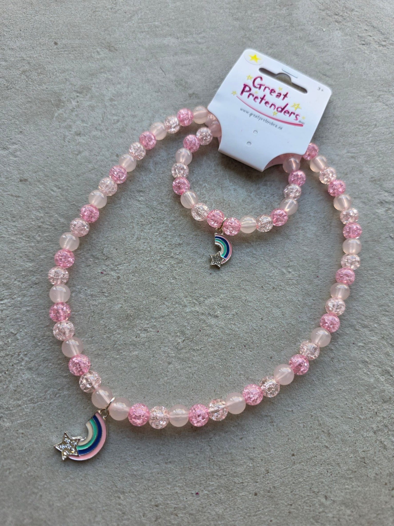 裝扮系列 - 串珠手鍊+項鍊組 - Pink Rainbow