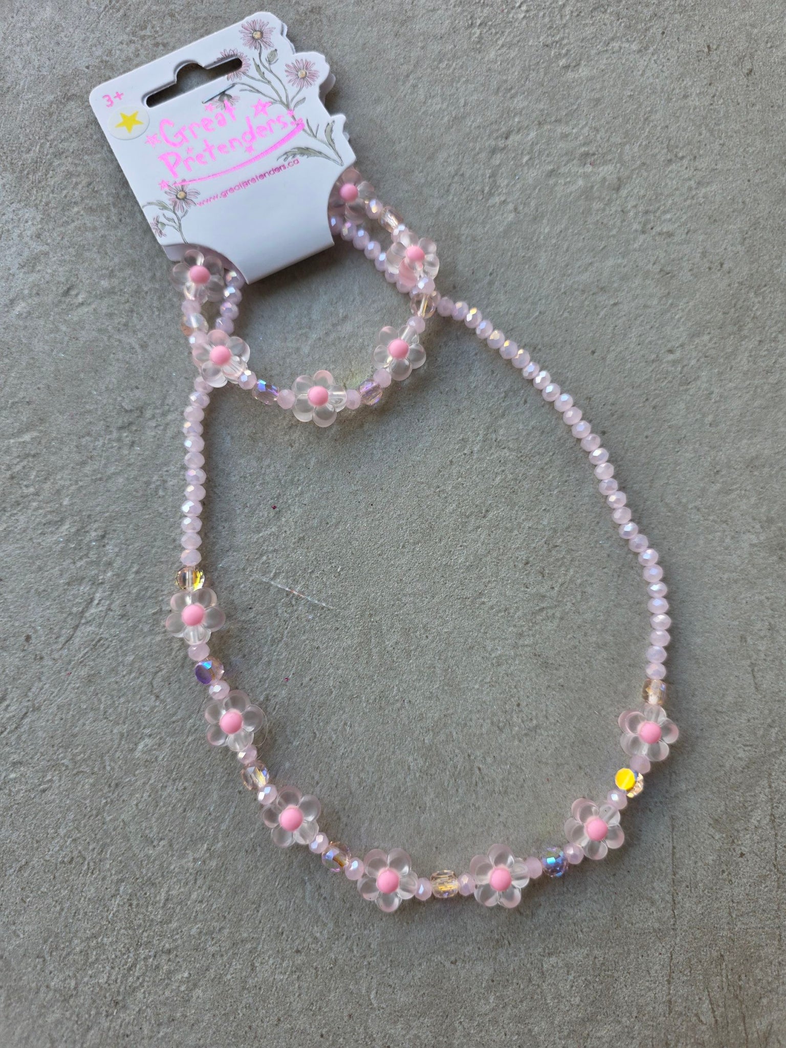 裝扮系列 - 串珠手鍊+項鍊組 - Pink Crystal Blooms