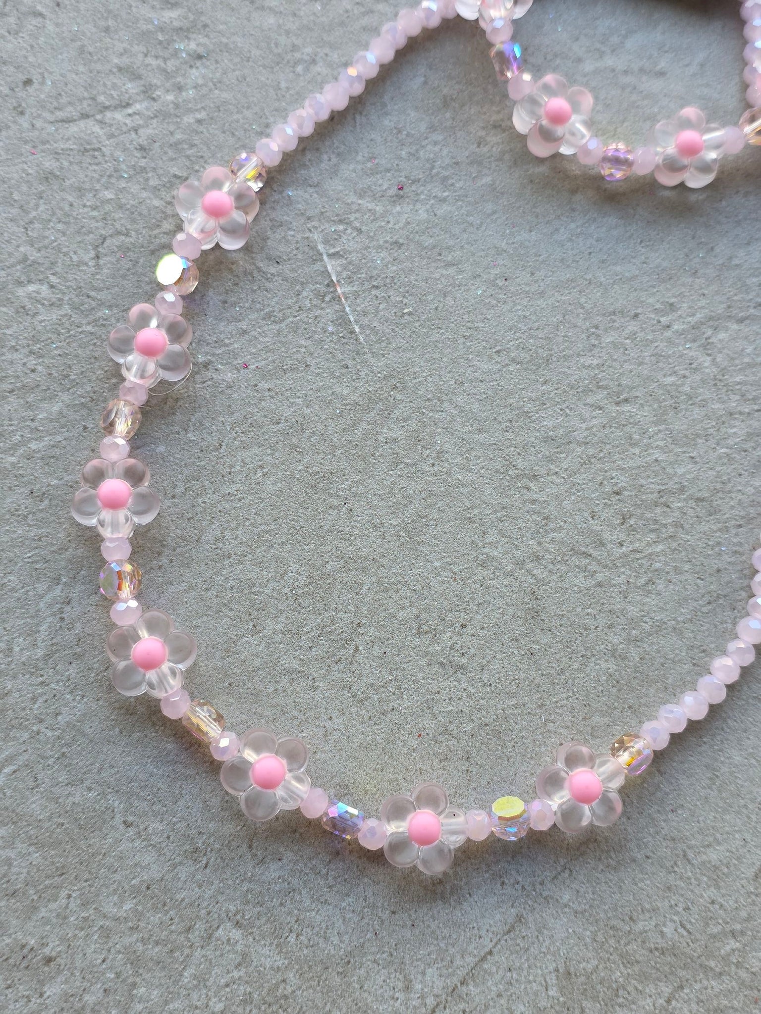 裝扮系列 - 串珠手鍊+項鍊組 - Pink Crystal Blooms