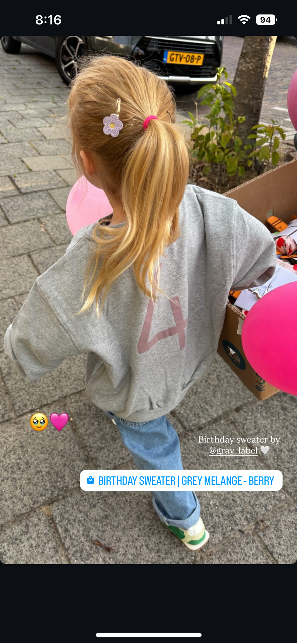Gray Label - 生日大學T - Grey Melange/Berry (1-8y)