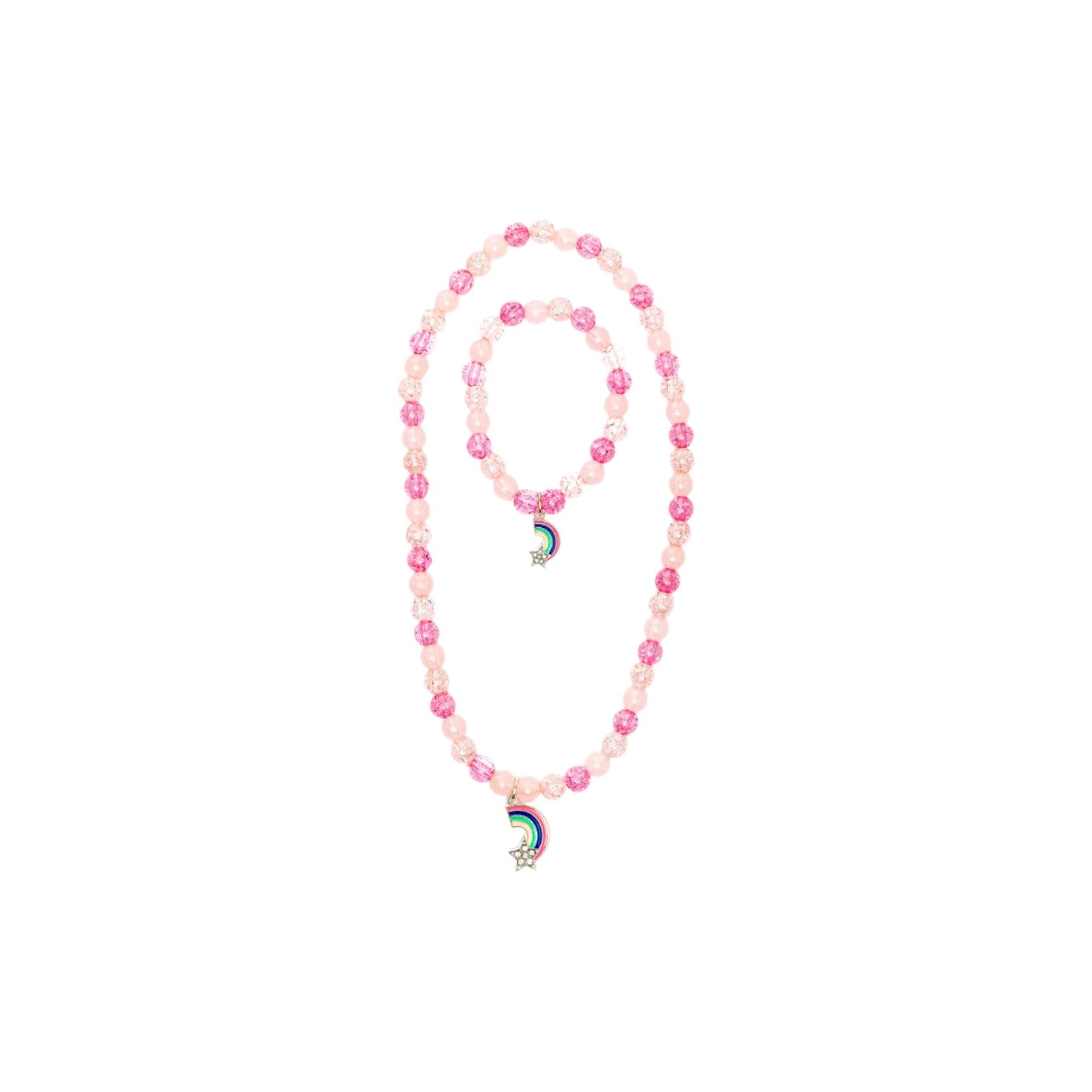 裝扮系列 - 串珠手鍊+項鍊組 - Pink Rainbow