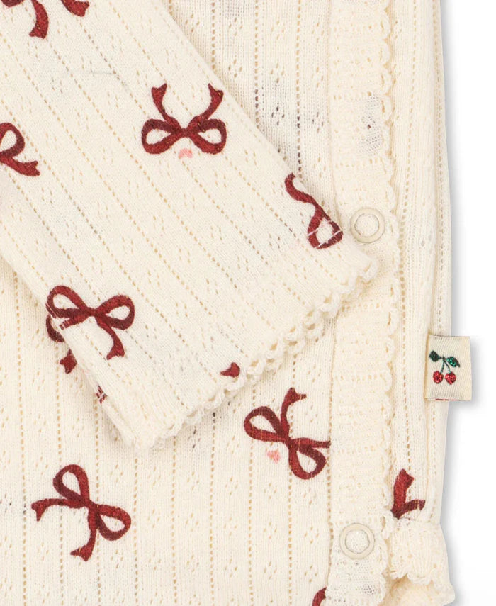 Konges Sløjd - 新生兒開襟長袖包屁衣 - bow rouge