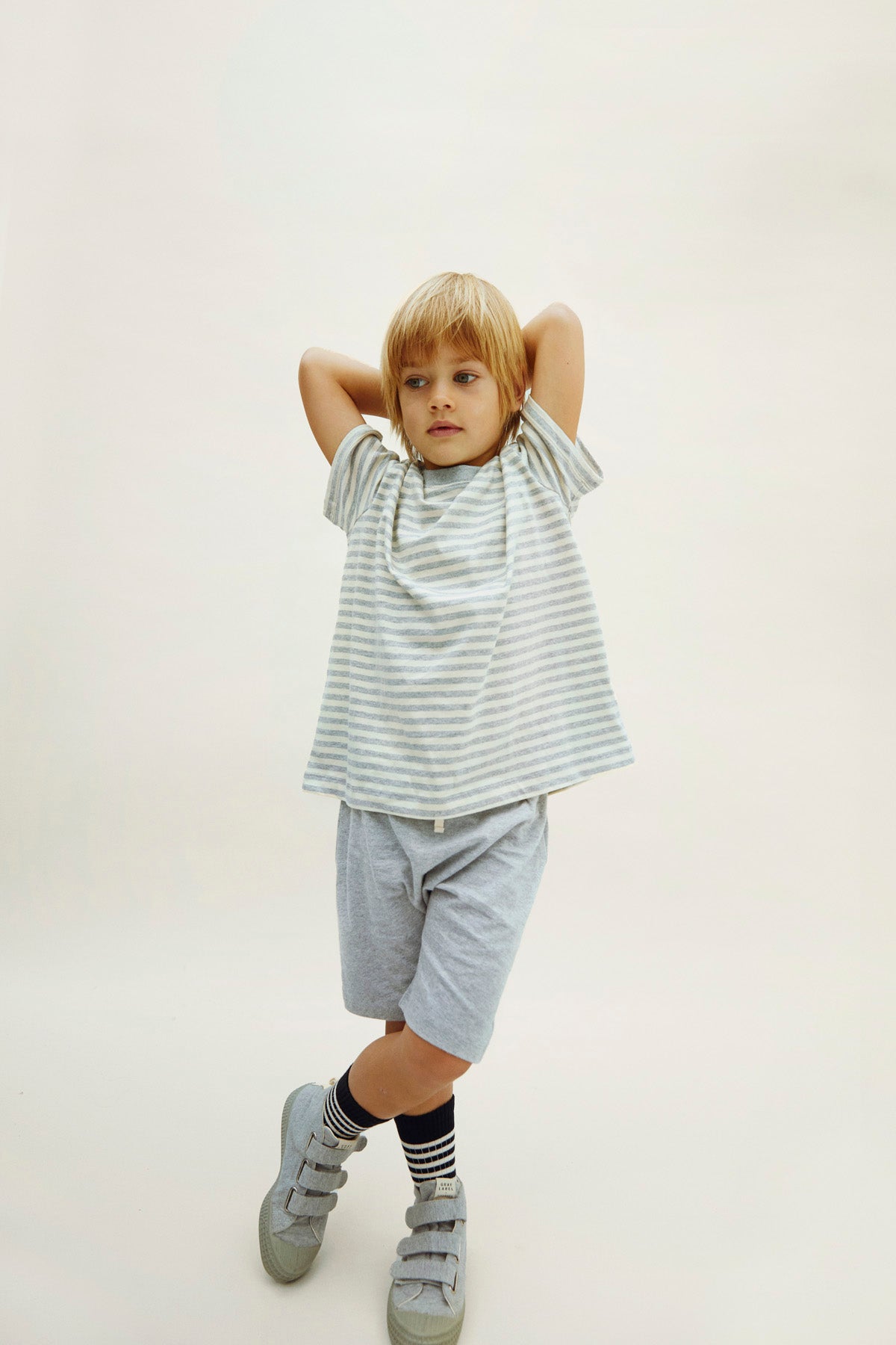Gray Label - Oversized落肩短袖Tee - Grey Melange/Off White