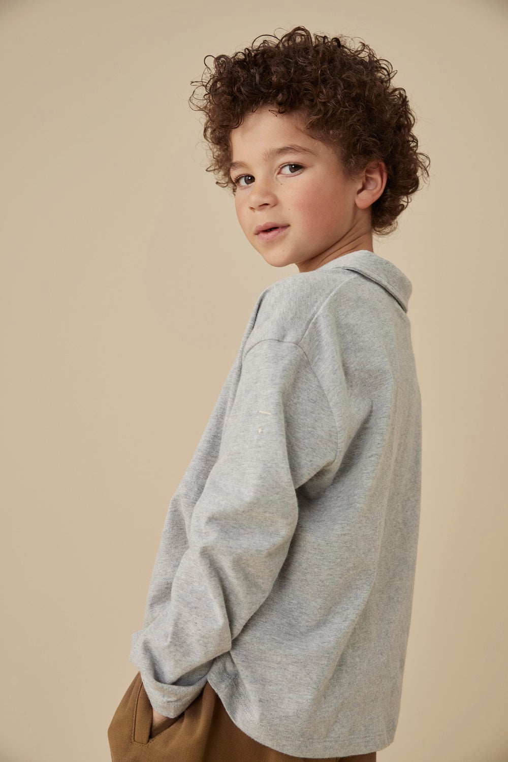 Gray Label - 兒童長袖Polo衫 - Grey Melange