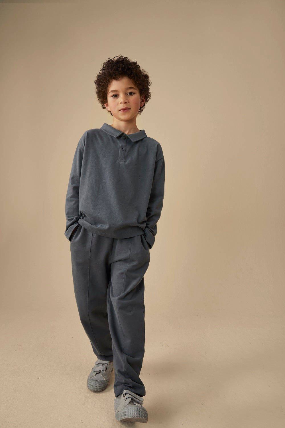 Gray Label - 兒童長袖Polo衫 - Blue Grey