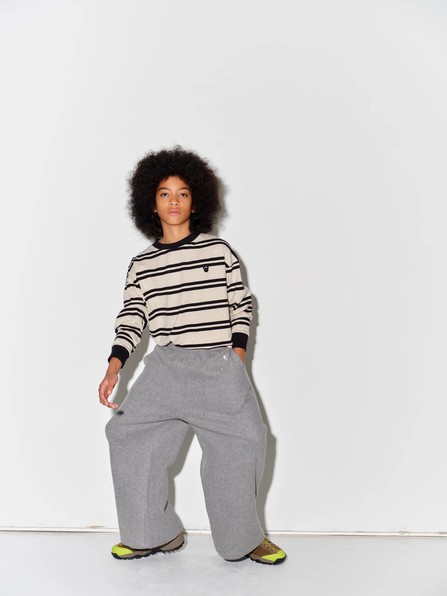 Main Story - 螺紋袖口長袖Tee - Angora Stripe