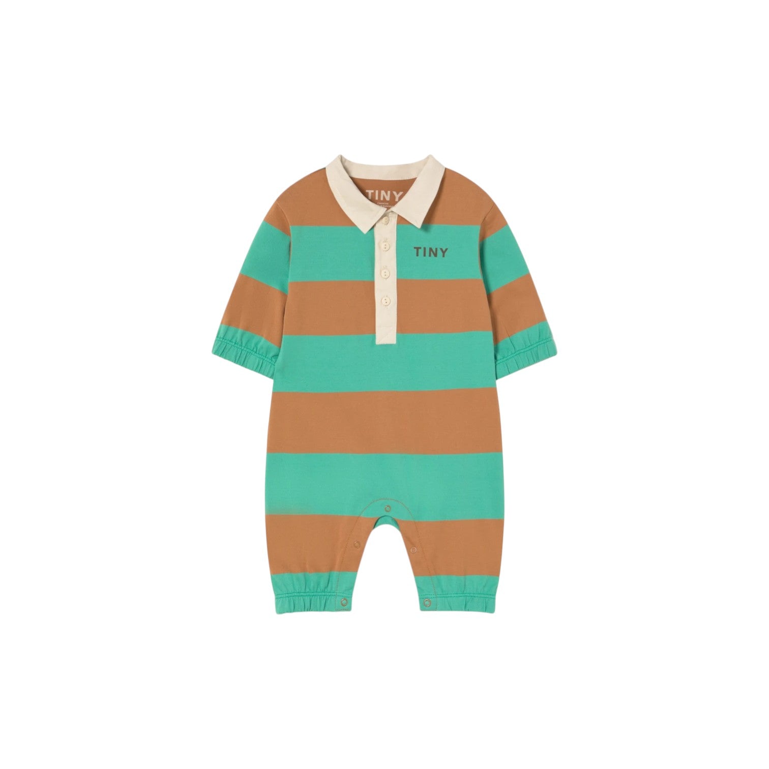 Tiny Cottons - 條紋Polo連身褲 - emerald
