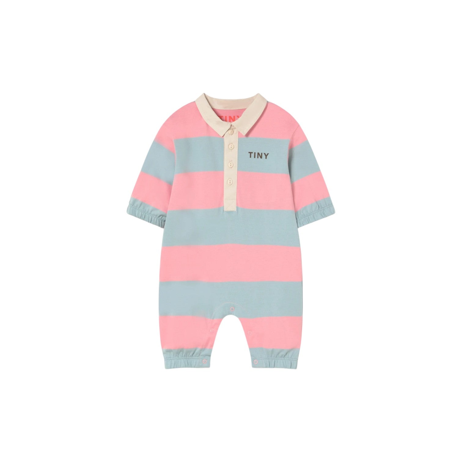 Tiny Cottons - 條紋Polo連身褲 - warm grey