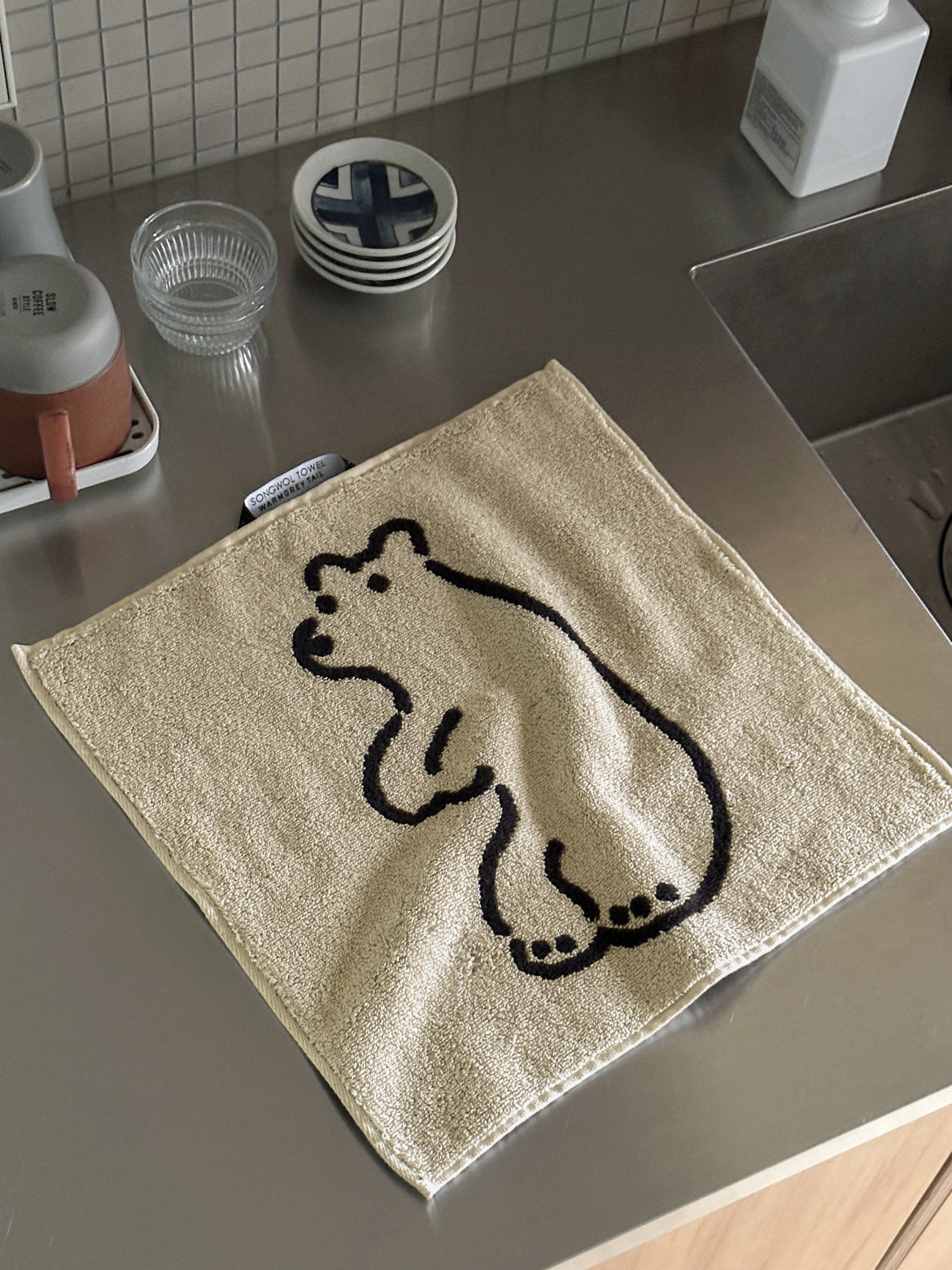 WARMGREY TAIL - 純棉毛巾 34x34 - BEAR CREAM
