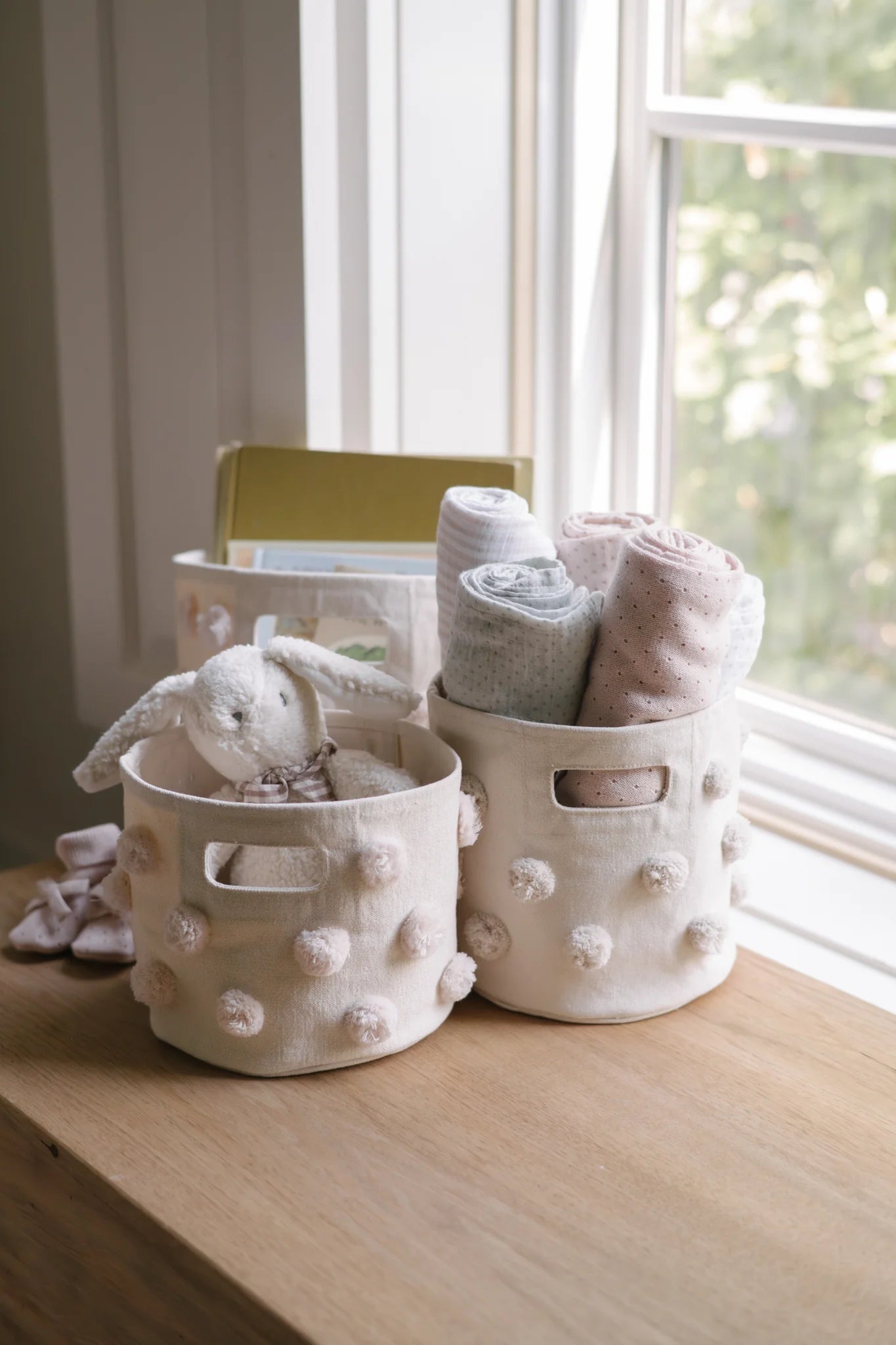 Pehr - 毛球帆布收納籃 - Blush