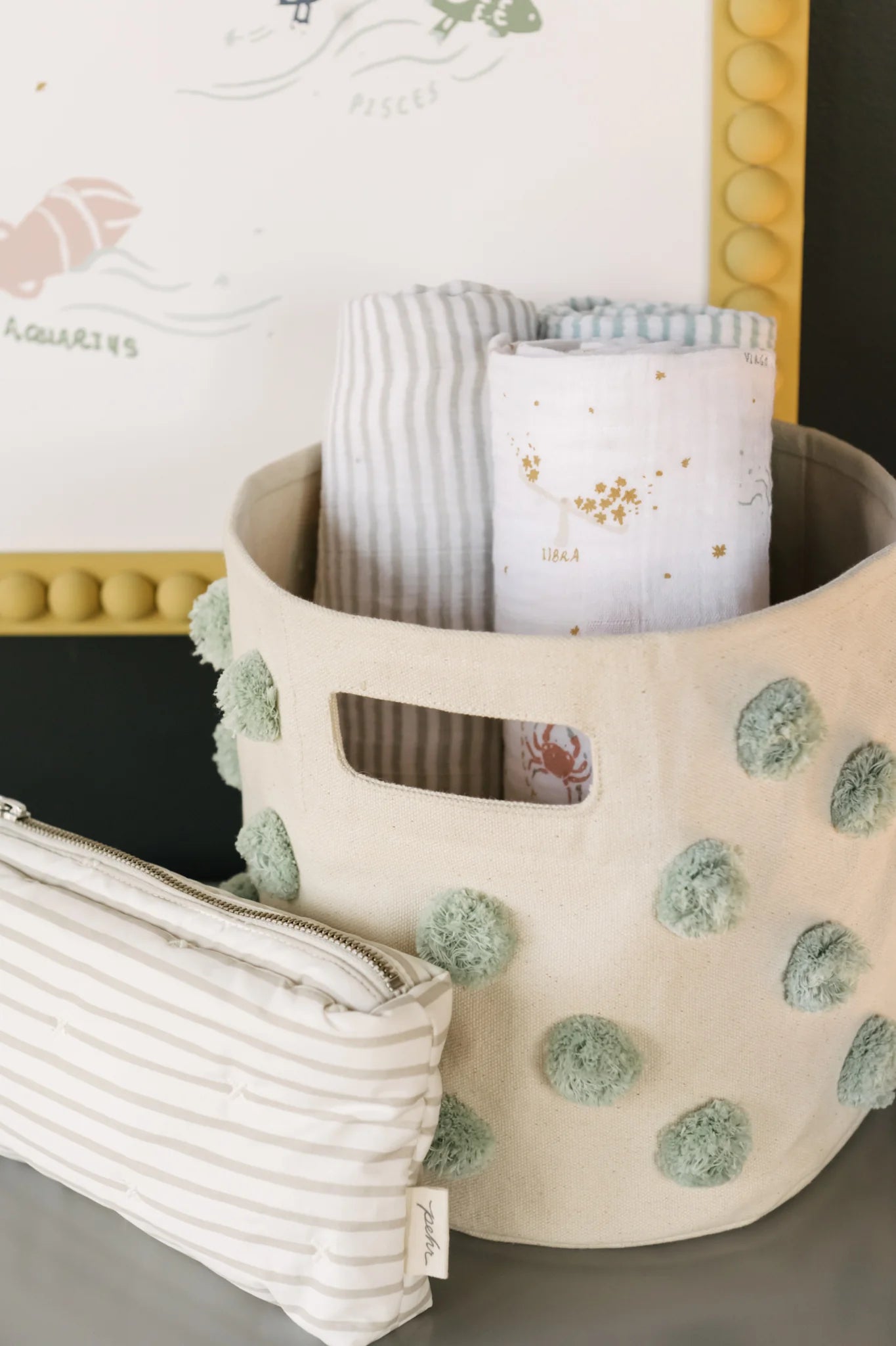 Pehr - 毛球帆布收納籃 - Sea