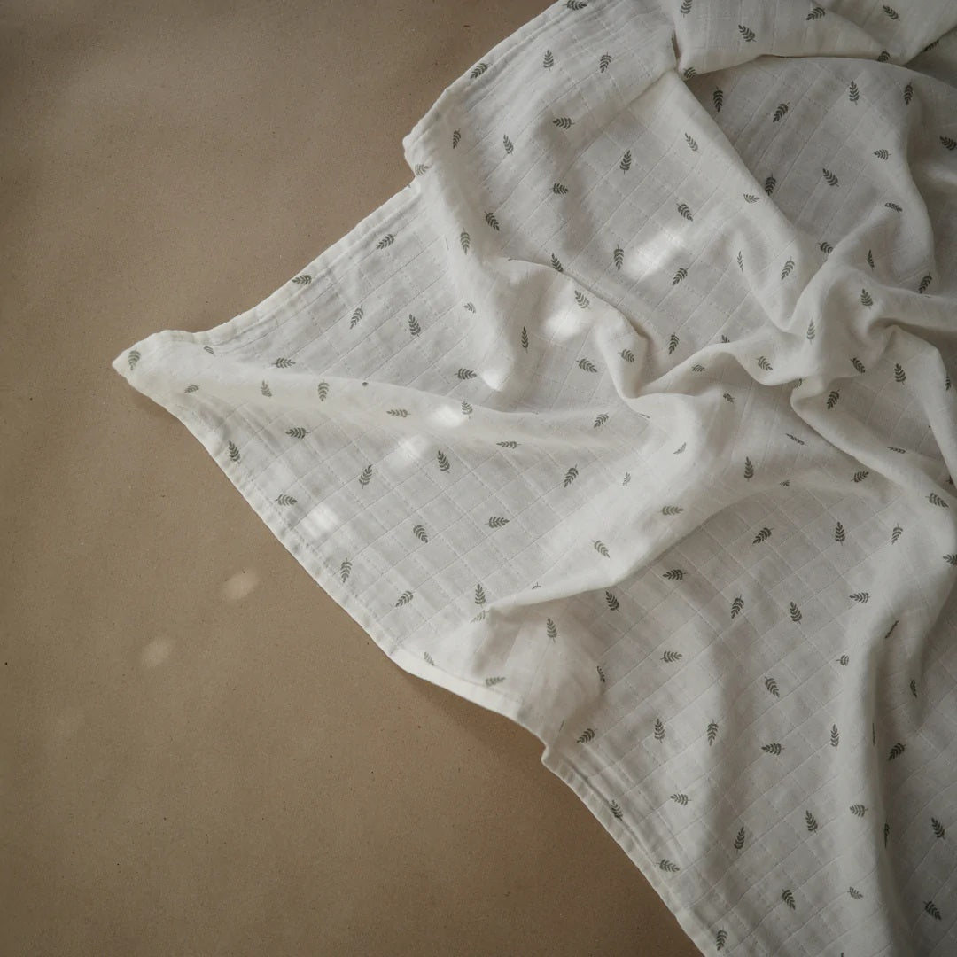 Mushie - 有機棉紗布包巾 - Leaves