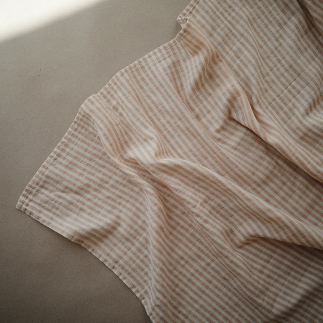 Mushie - 有機棉紗布包巾 - Natural Stripe
