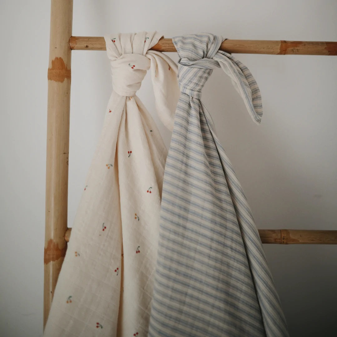 Mushie - 有機棉紗布包巾 - Sage Stripe